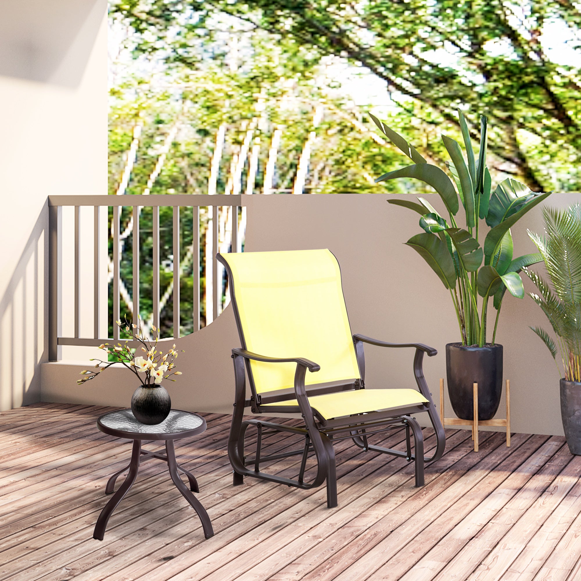 Outdoor Glider Chair, Gliders for Outside Patio with Steel Frame and Mesh Fabric for Backyard, Garden, and Porch, Beige