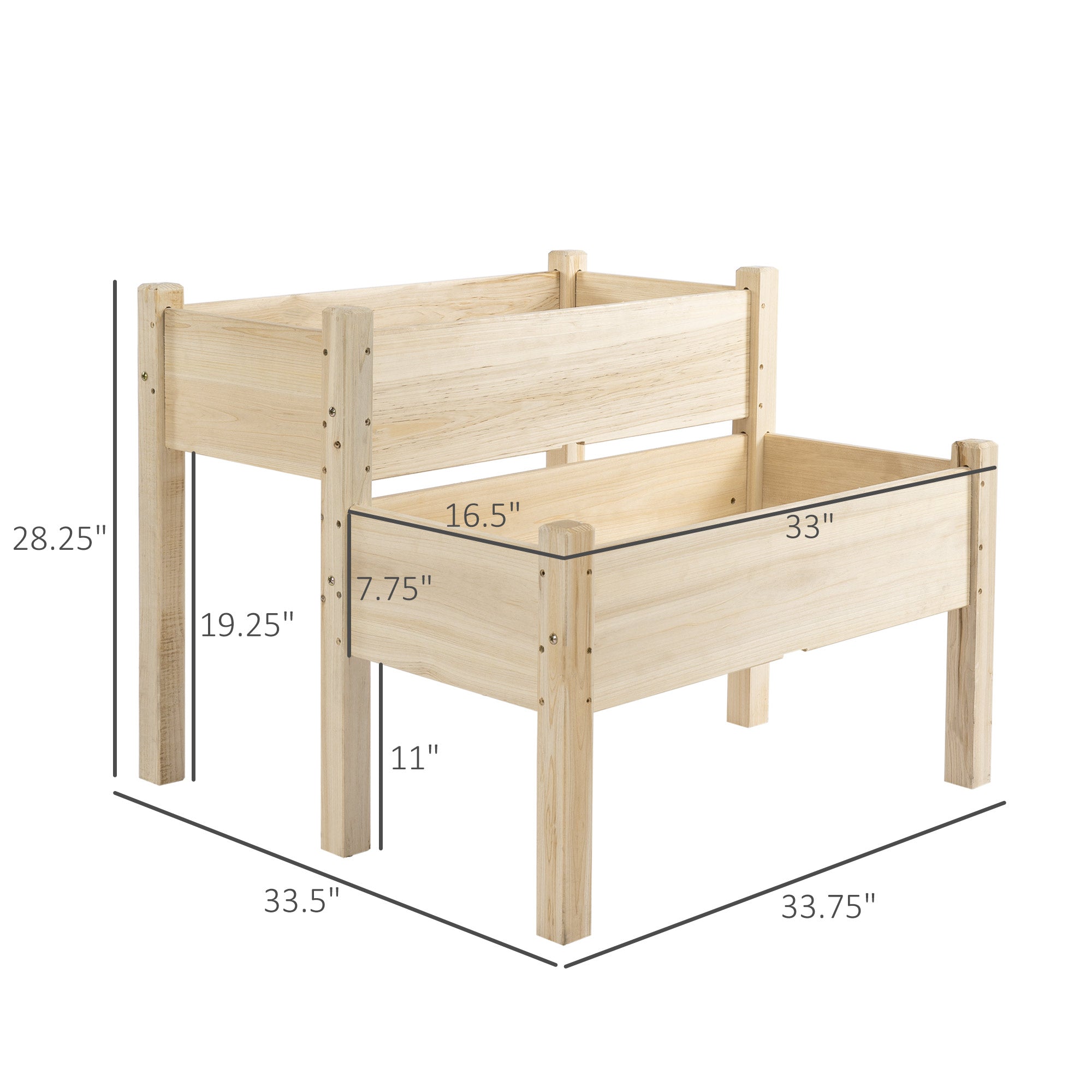 Raised Garden Bed, 2-Tier Wood Planter Stand Plant Grow Box, 34"x34"x28"