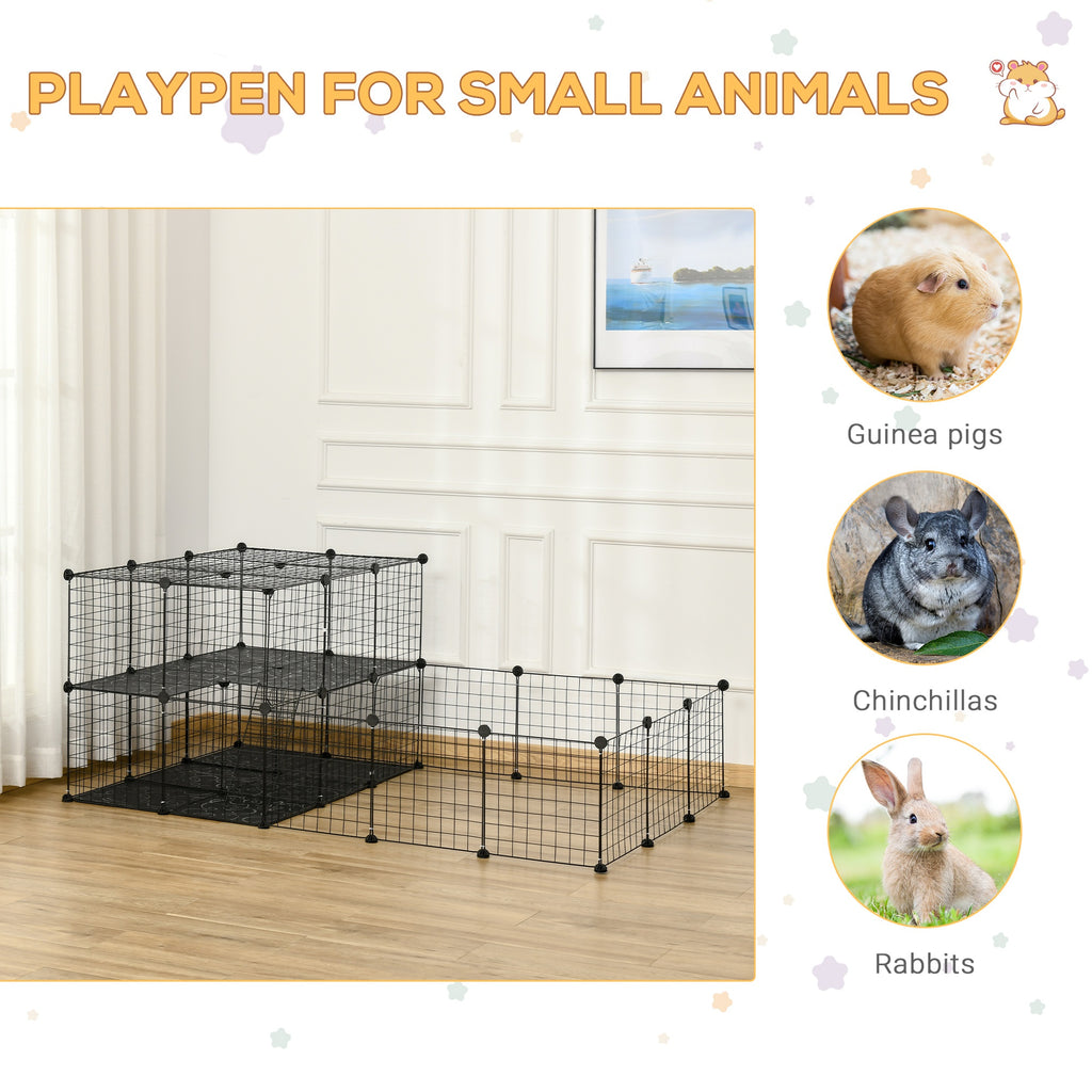 Pet Playpen with Door, Metal Mesh Cage with Mallet, Black