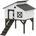 Chicken Coop Hen House with Nesting Box, Elevated Rabbit Hutch with Ramp, Asphalt Openable Roof and Elevated Legs