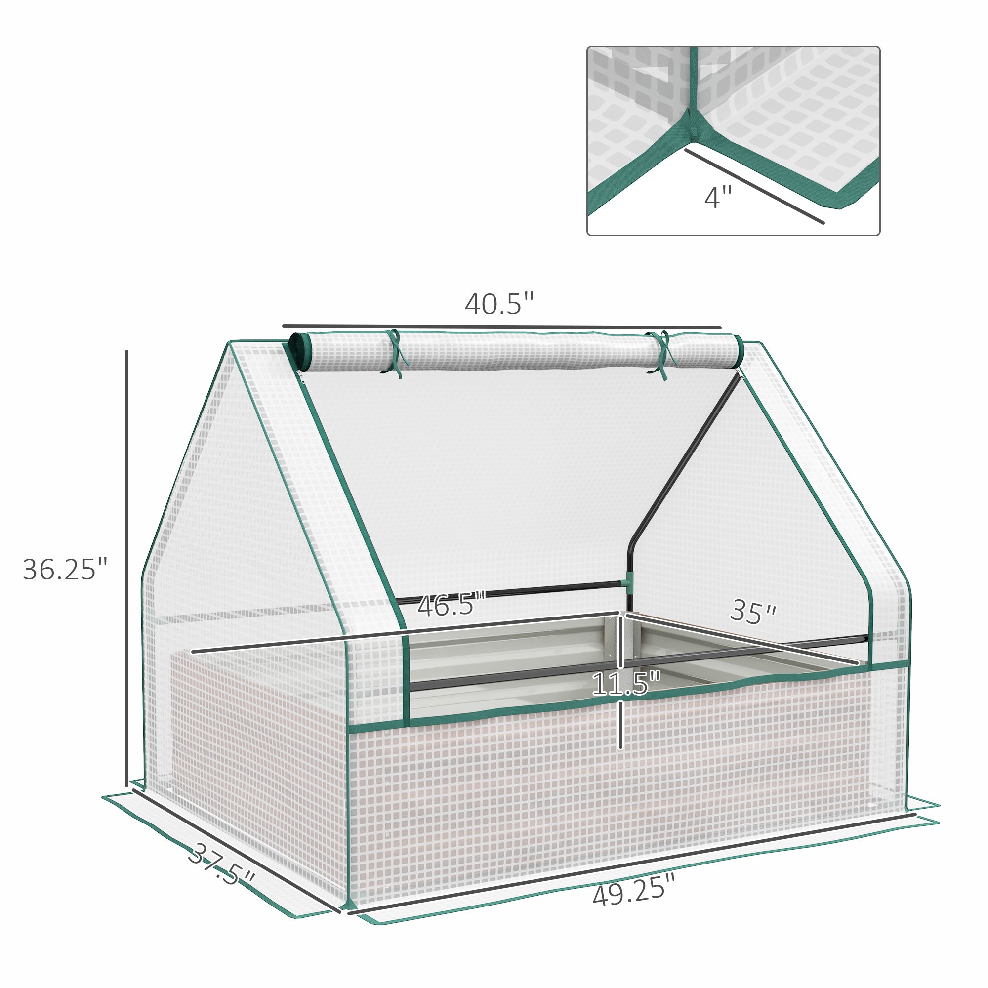 Raised Garden Bed, Outdoor Metal Planter Box with Mini Greenhouse, White and Brown