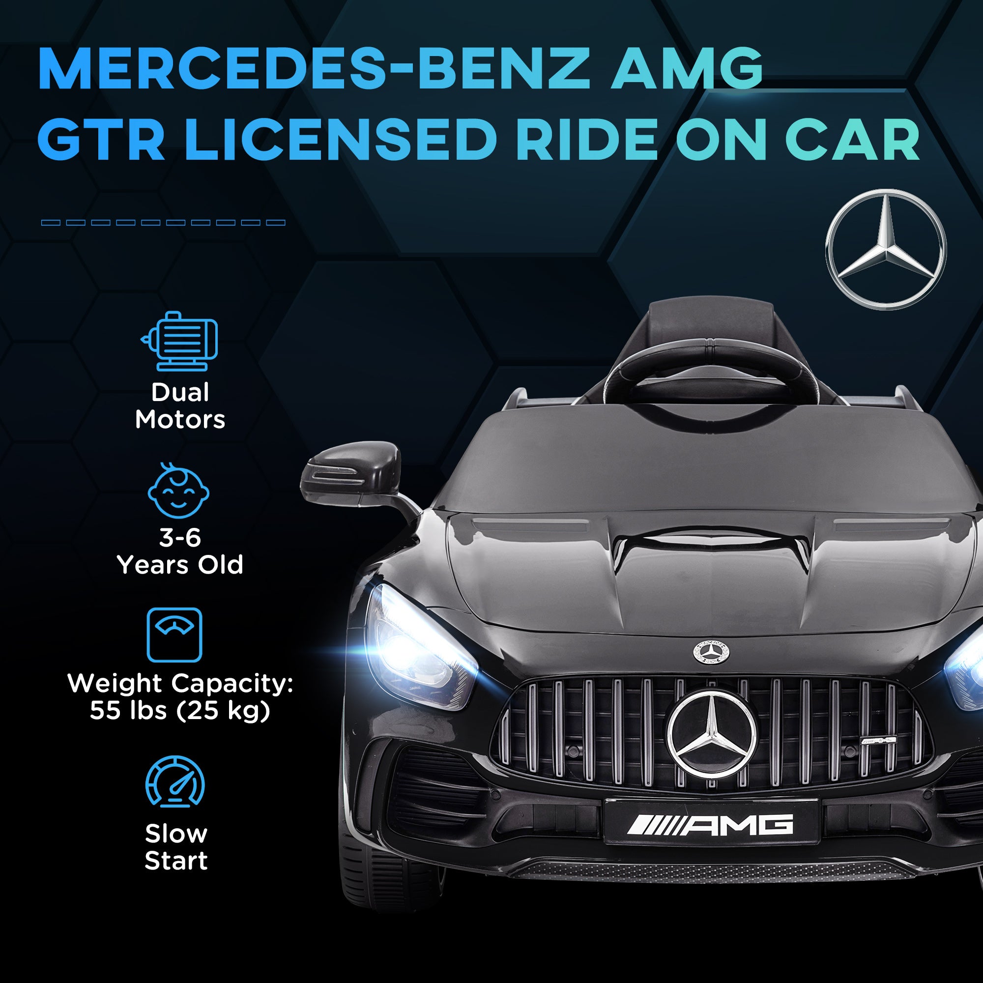 AMG GTR Licensed 12V Battery Powered Kids Electric Car w/ Remote Control & Soft Start, Black