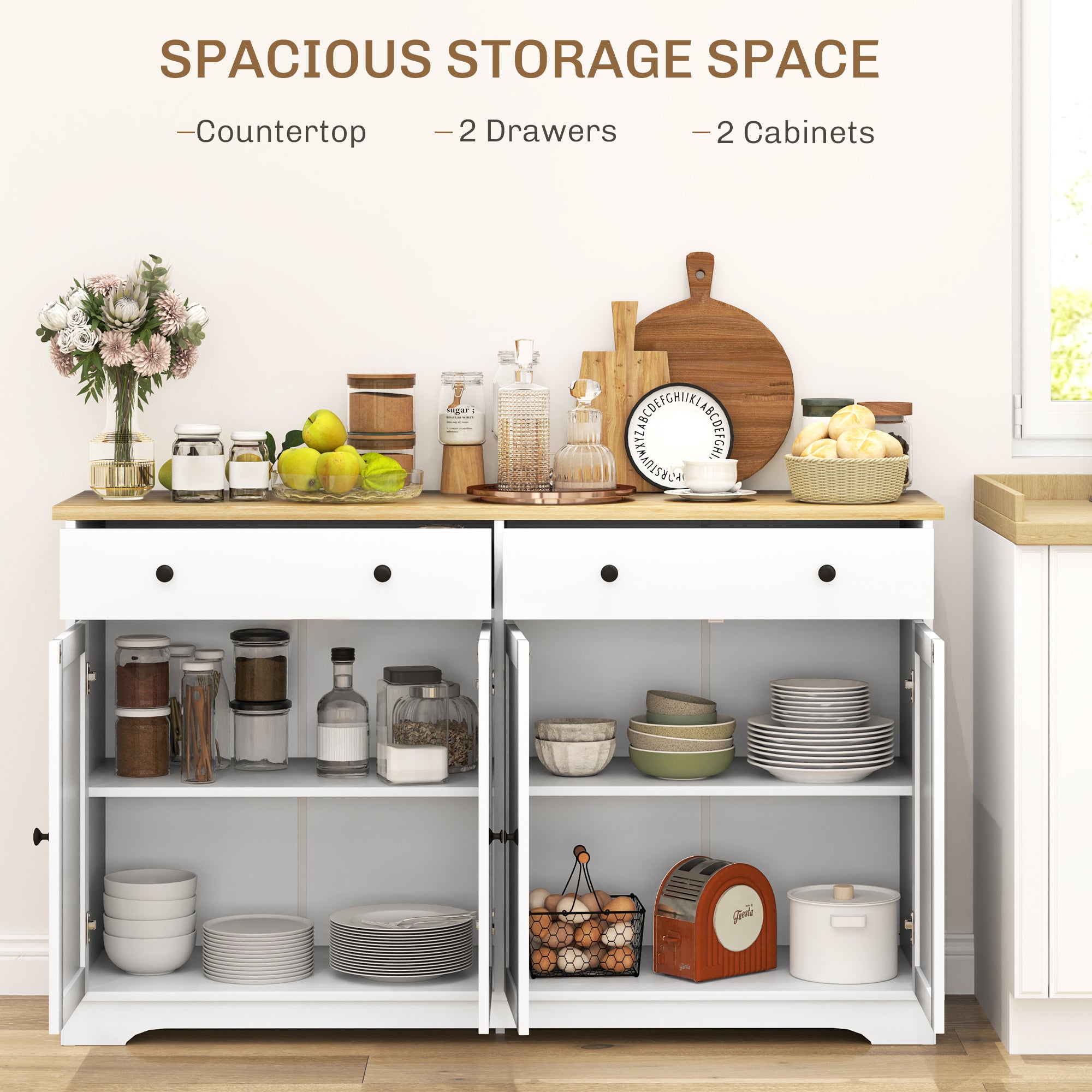 Modern Sideboard, Buffet Cabinet with Storage Drawers, Adjustable Shelves for Living Room, Dining Room, Entryway, White