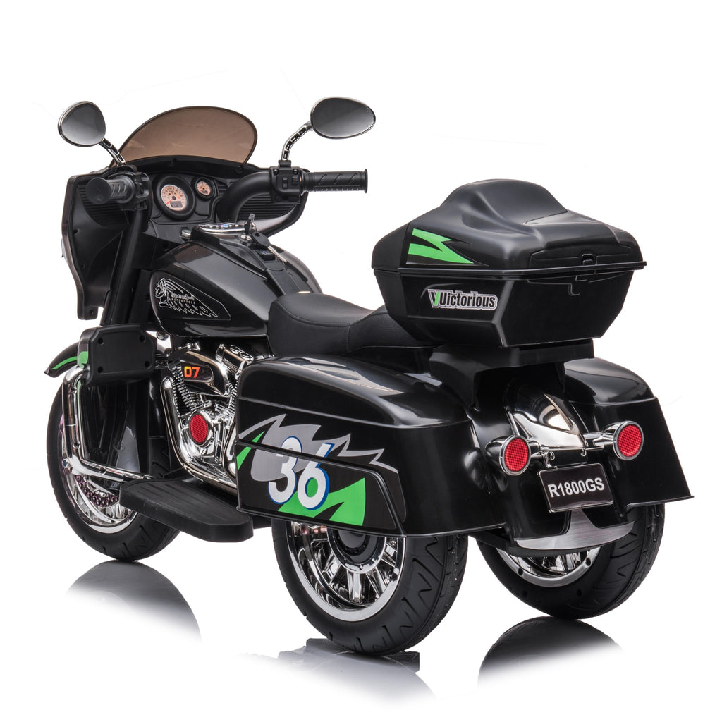 2-Seat 12V Kids Electric Ride-On Motorcycle with Storage Trunk, 3-Wheel Motorbike with MP3 and Bluetooth, 43.5'' L x 19'' W x 26.5'' H, Black