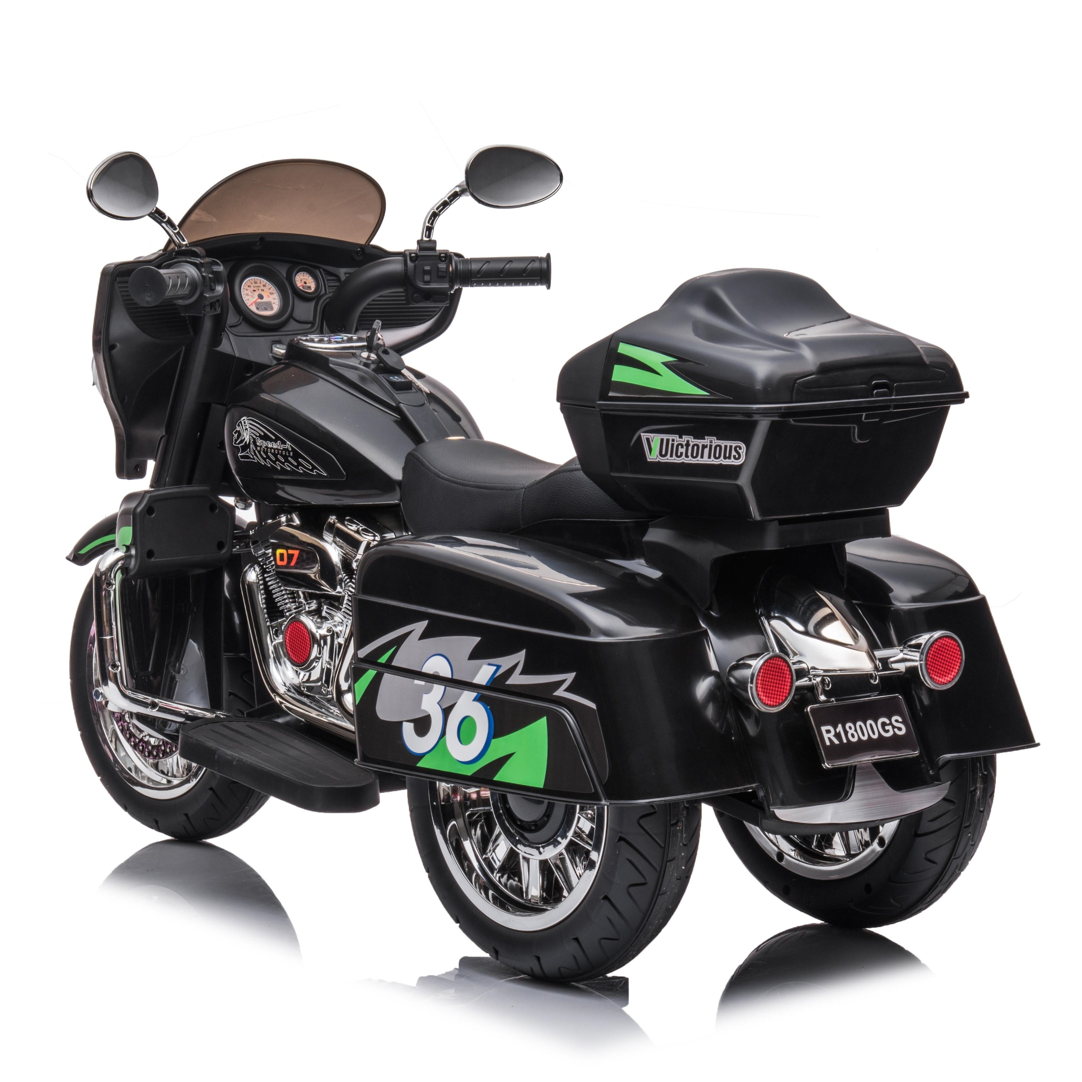 2-Seat 12V Kids Electric Ride-On Motorcycle with Storage Trunk, 3-Wheel Motorbike with MP3 and Bluetooth, 43.5'' L x 19'' W x 26.5'' H, Black