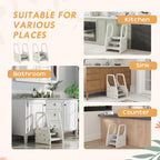 Adjustable 3 Step Toddler Tower with Handles, Non-slip Surface & Foot Pads, Gray