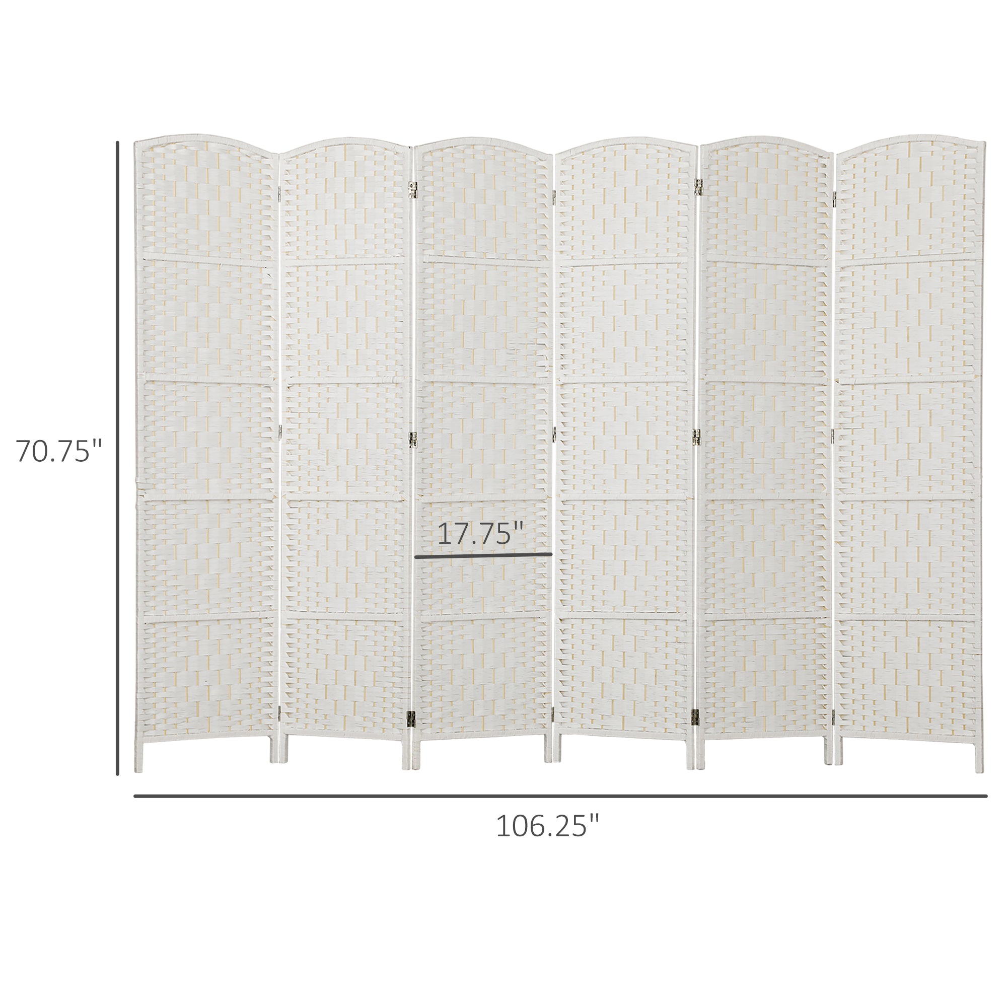 Room Divider, 6 Panel Folding Privacy Screen, 6FT Tall Portable Weave Partition Wall Divider for Bedroom, White