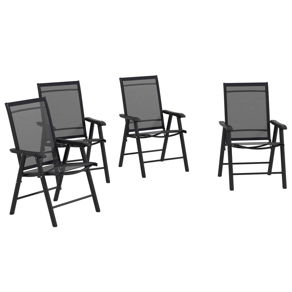 Set of 4 Outdoor Folding Chairs, Stackable Patio Dining Chairs with Armrests, Metal Frame, Black