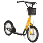 Youth Scooter, Kick Scooter with Adjustable Handlebars, Double Brakes, 16" Inflatable Rubber Tires, Basket, Cupholder, Orange