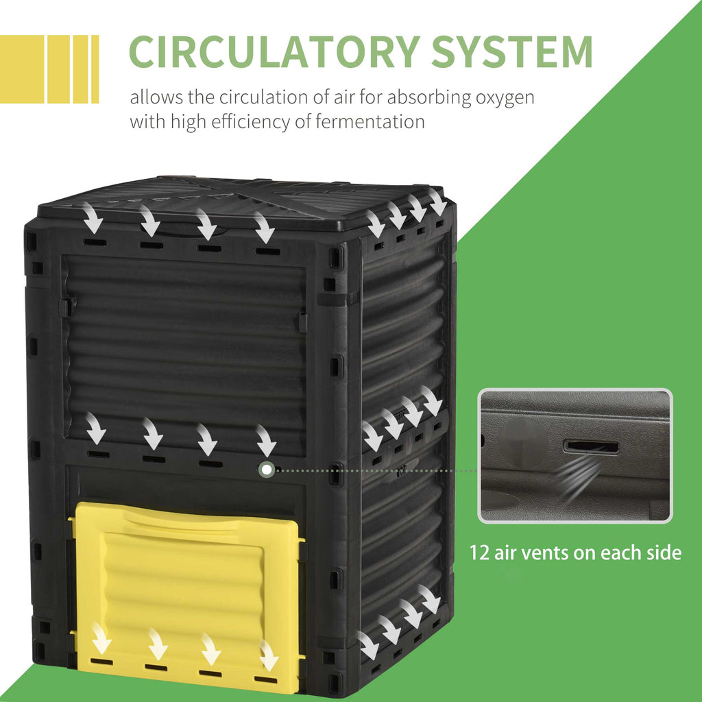Garden Compost Bin 80 Gallon Outdoor Large Capacity Composter Fast Create Fertile Soil Aerating Box, Yellow