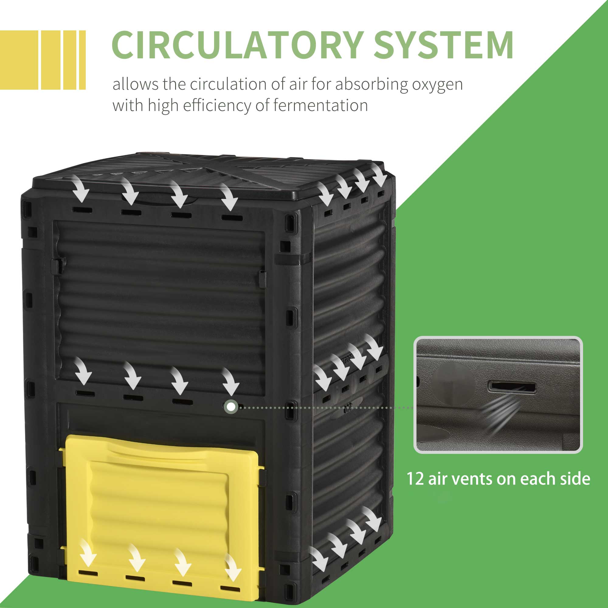 Garden Compost Bin 80 Gallon Outdoor Large Capacity Composter Fast Create Fertile Soil Aerating Box, Yellow
