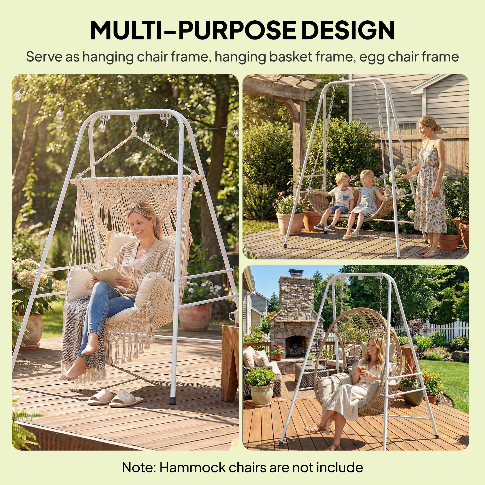 Hammock Chair Stand Indoor and Outdoor Use with Anti-Slip Foot Pads, 2 Carabiners, White