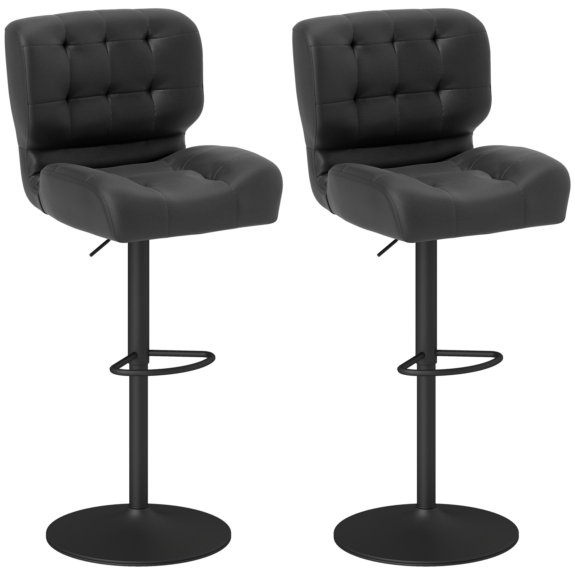 Bar Height Bar Stools Set of 2 with Adjustable Seat, Adjustable Swivel Barstools with Padded Cushion, Footrest, Black