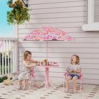 Kids Picnic Table and Chair Set, Outdoor Table with Foldable Chairs, Removable Umbrella, Pink