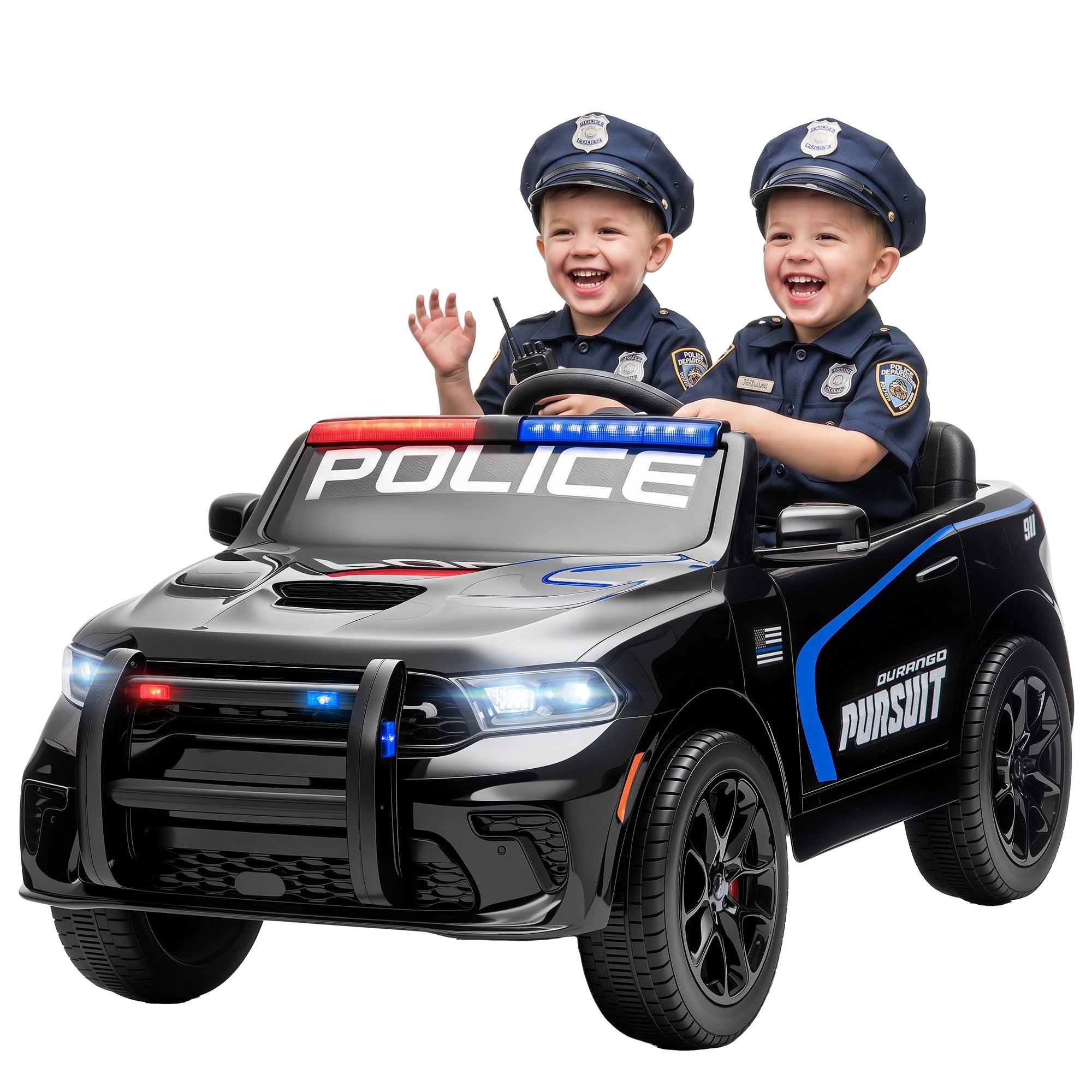 Licensed Ride On Police Car for Kids with 2 Seater, Remote, Suspension, Flashing Lights, Siren for Ages 3-6, Black