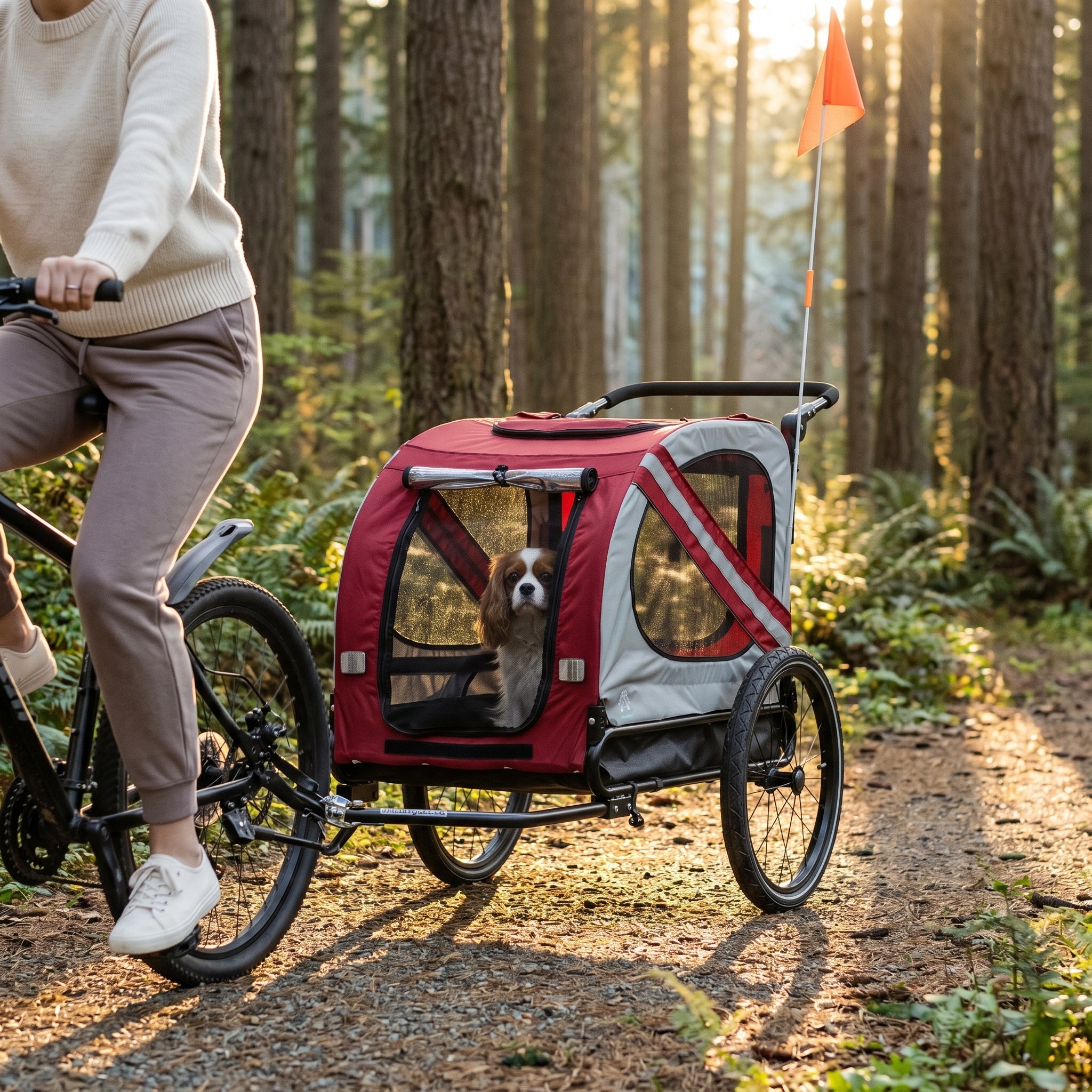 2-in-1 Pet Bike Trailer for Small Medium Dogs, Road-Visibility Dog Stroller Bicycle Carrier, Weather-Strong Bike Wagon Trailer Sidecar Attachment, Red
