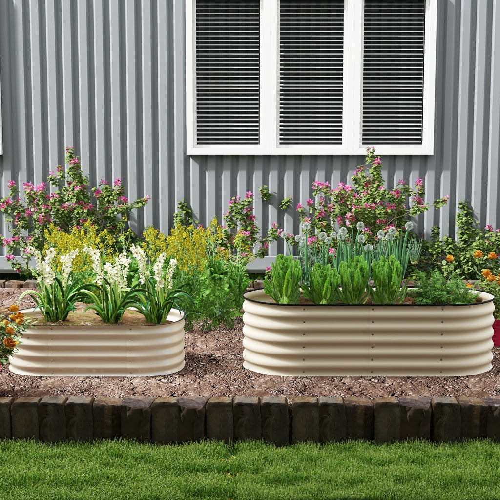 4.9' x 2' x 1.4' Galvanized Raised Garden Bed Kit, Metal Planter Box with Safety Edging, Cream