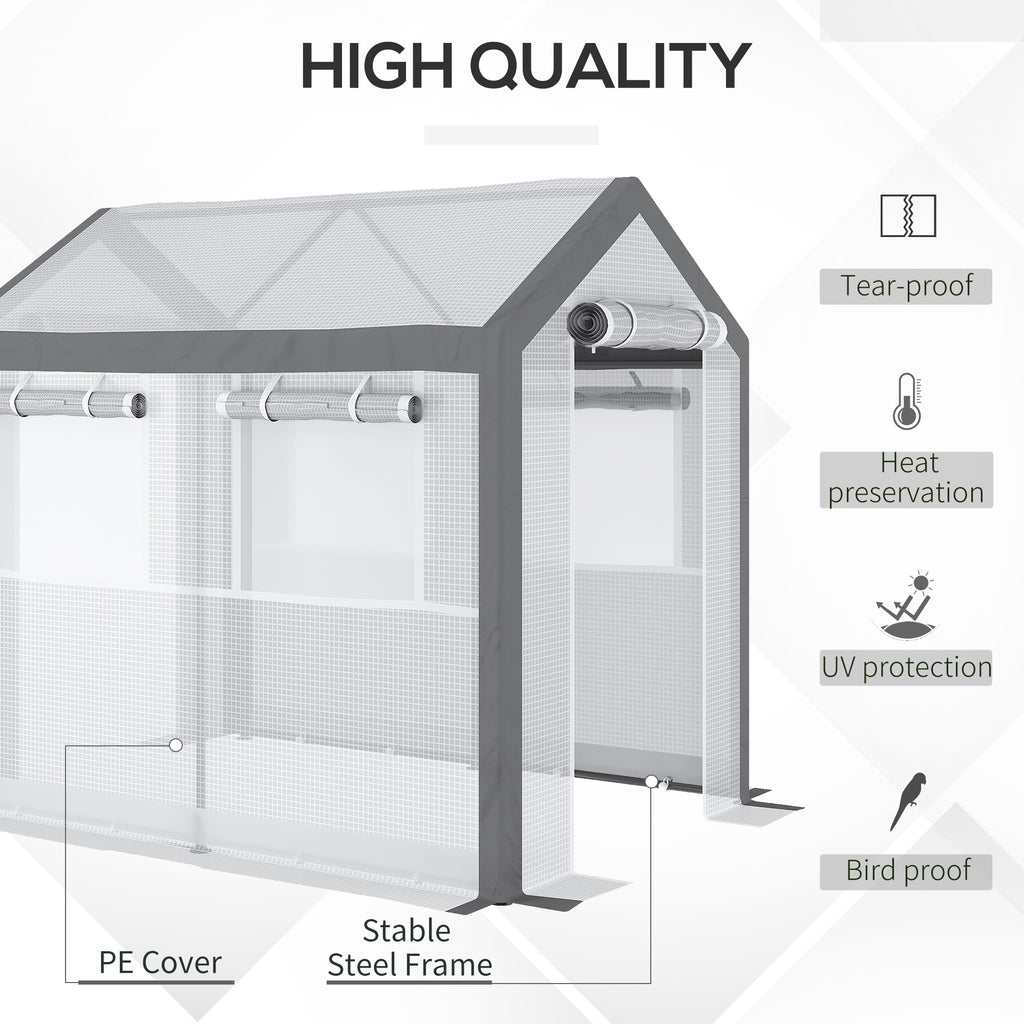 Outdoor Walk-In Tunnel Greenhouse with Roll-up Windows, Zippered Mesh Door, & Weather Cover, 8' x 6' x 7.4'