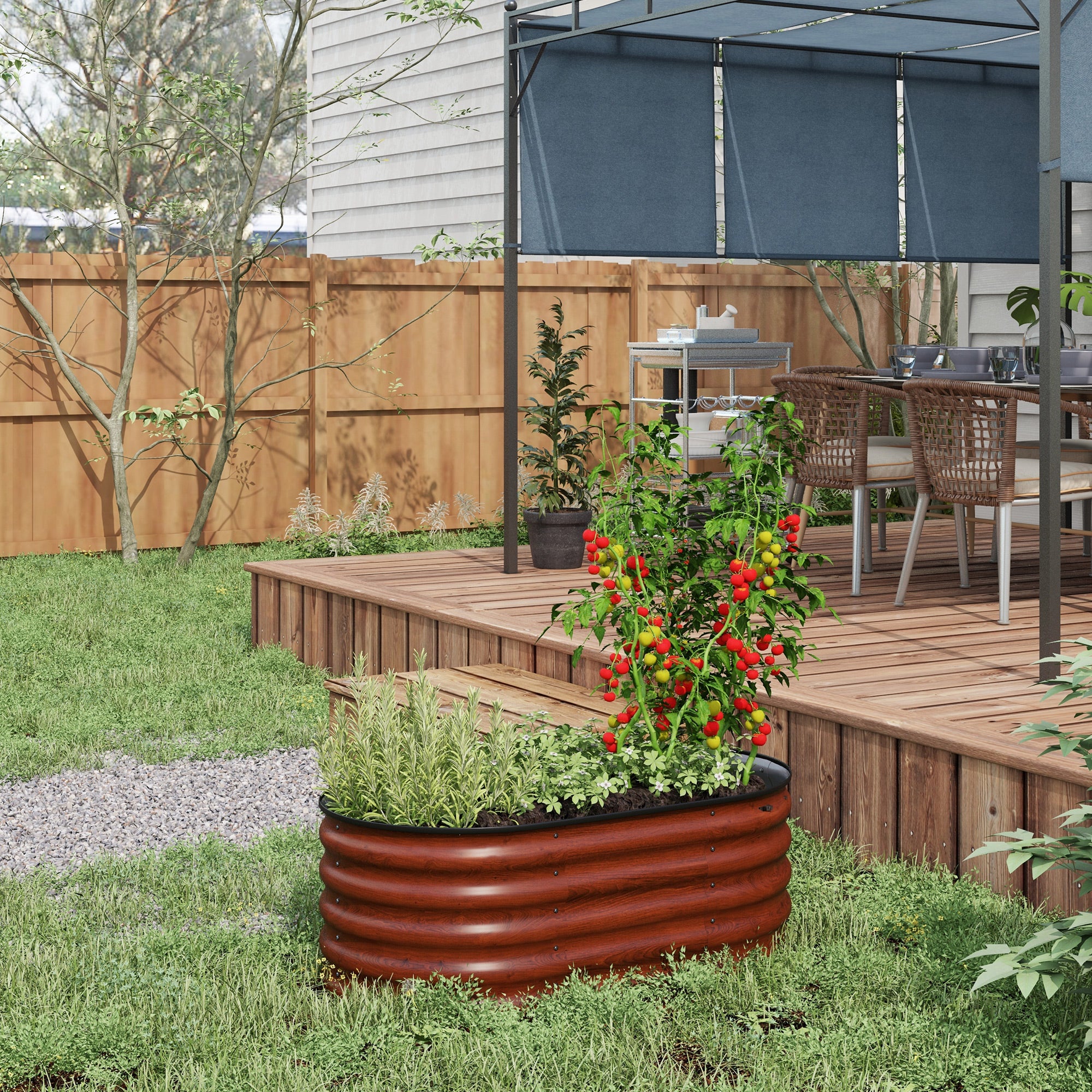 3.4' x 2' x 1.4' Galvanized Raised Garden Bed Kit, Metal Planter Box with Safety Edging, Brown