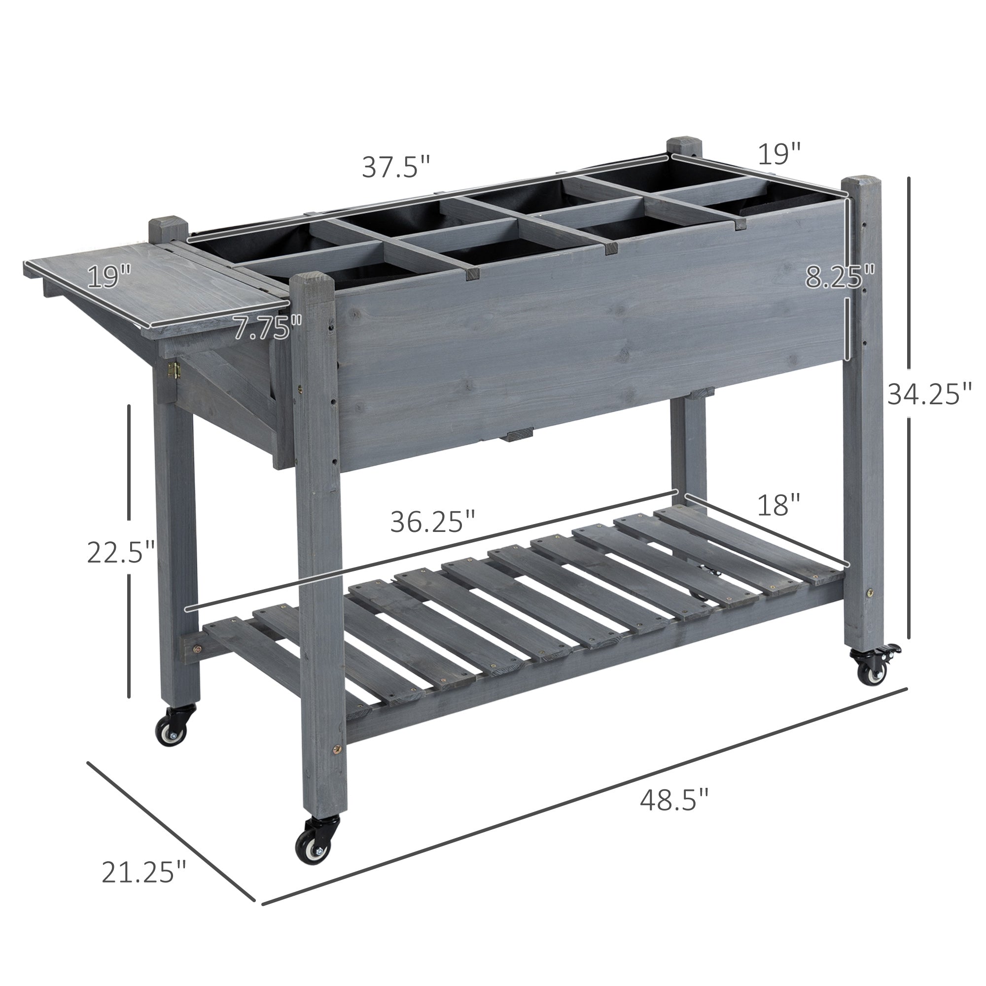 Raised Garden Bed Planter Box w/ 8 Grow Grids, Storage Shelf & Lockable Wheels