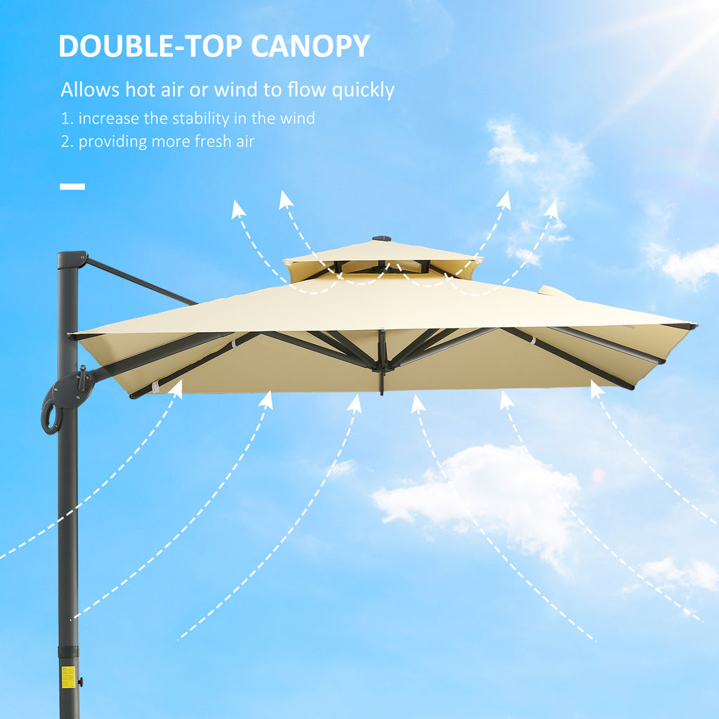 10ft Offset Patio Umbrella, Hanging Cantilever Umbrella, Square Shape, Aluminum Cross Base, Tilt, 360-Degree Rotation, Beige