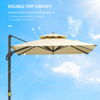 10ft Offset Patio Umbrella, Hanging Cantilever Umbrella, Square Shape, Aluminum Cross Base, Tilt, 360-Degree Rotation, Beige