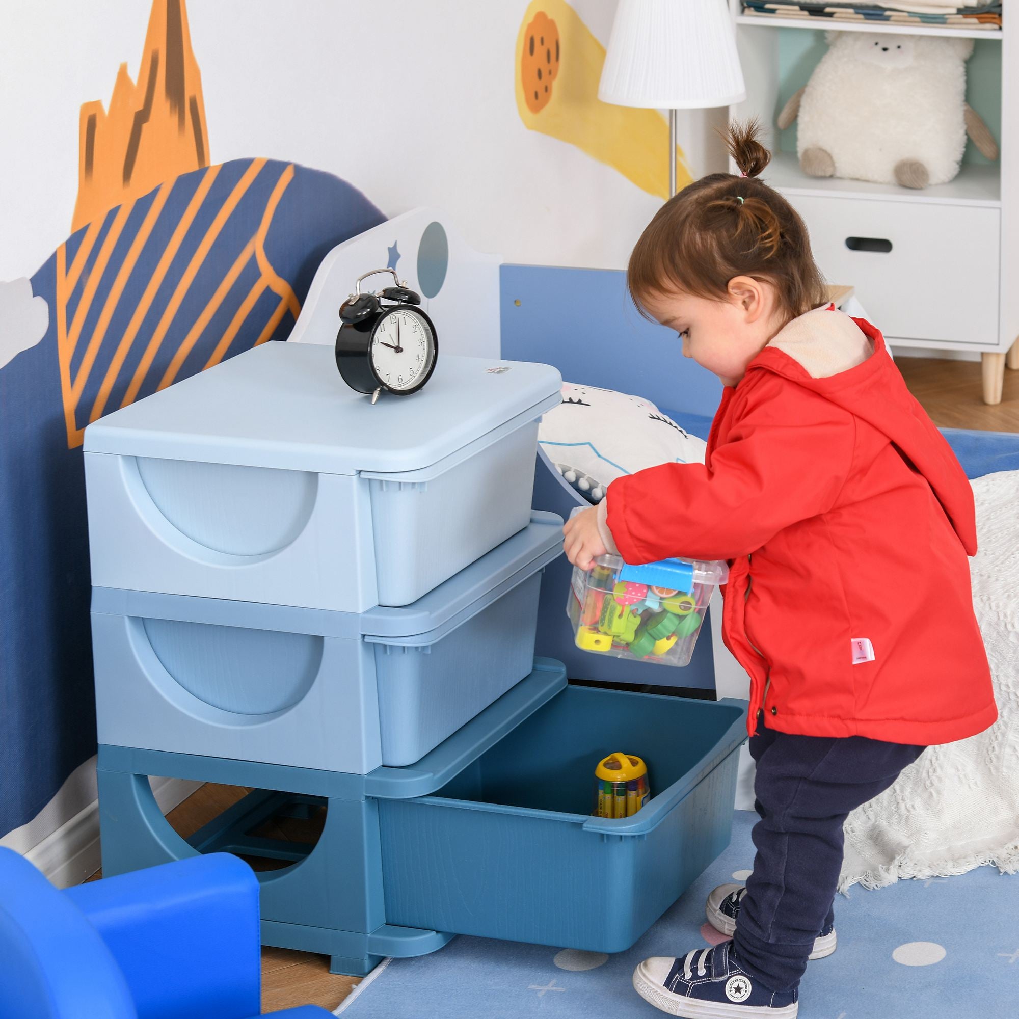 3 Tier Kids Storage Unit, Toy Organizers and Storage with 3 Drawer for Bedroom Nursery Living Room for Boys Girls, Blue