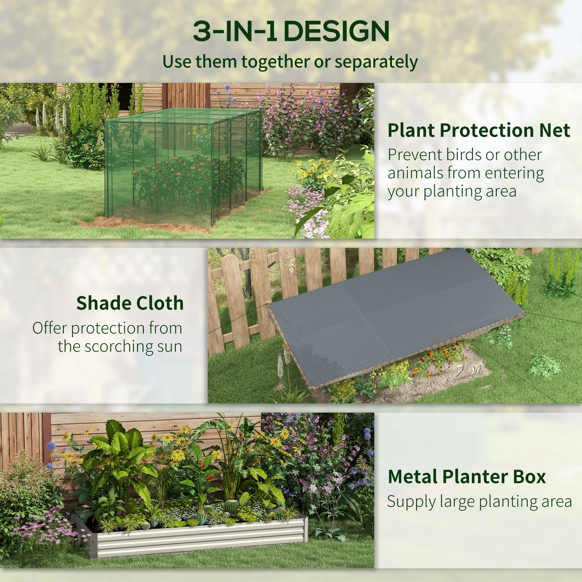 Galvanized Steel Planter Box with Crop Cage and Shade Cloth, Raised Garden Bed for Flowers, Veggies and Herbs, Beige