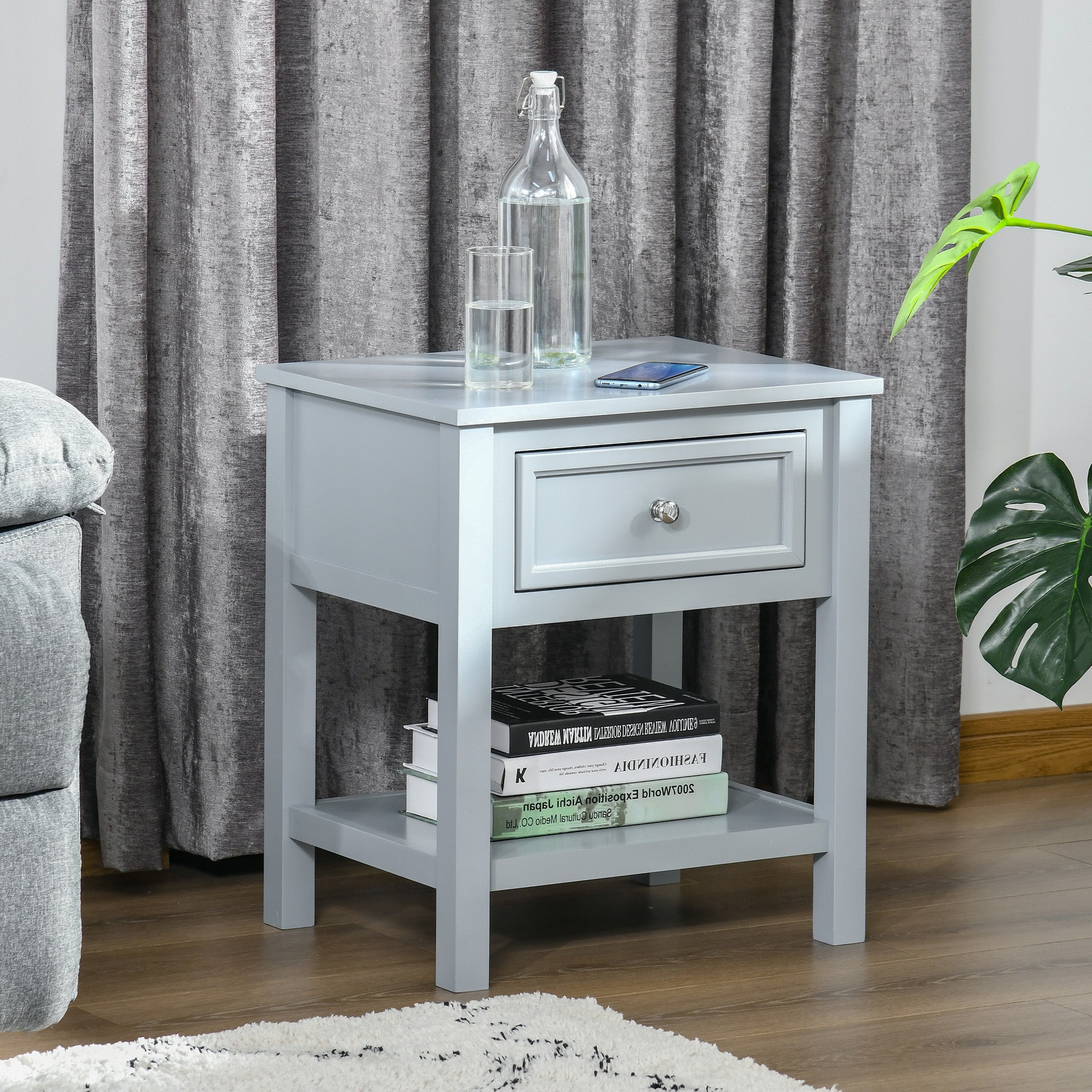 Sofa Side Table, Accent End Table with Storage Drawer and Bottom Shelf for Living Room,Gray