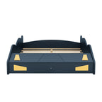 Full Size Race Car-Shaped Platform Bed with Wheels and Storage, Solid Wood and MDF, 90.5" L x 55" W x 15.5" H, Dark Blue