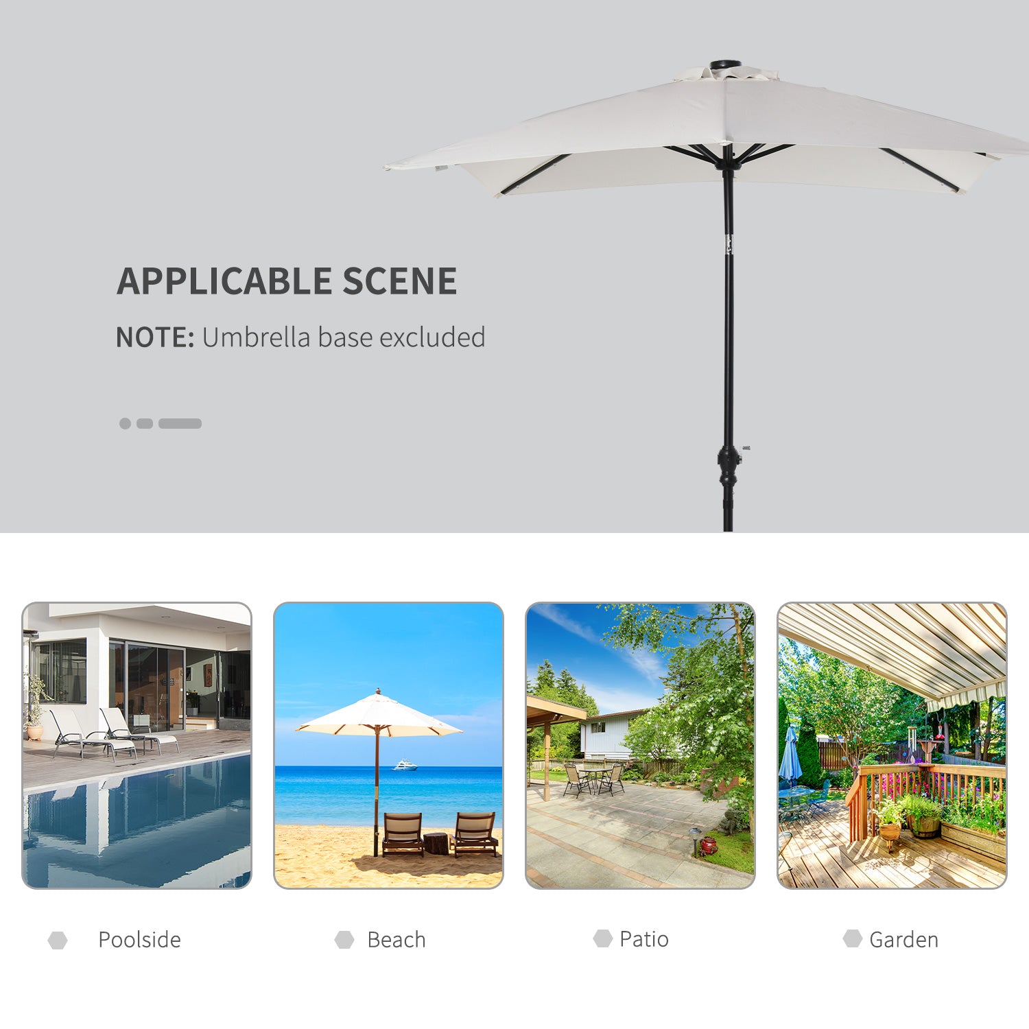 9' x 7' Patio Umbrella Outdoor Table Market Umbrella with Crank, Solar LED Lights, 45° Tilt, Push-Button Operation, for Deck, Backyard, Pool and Lawn, White