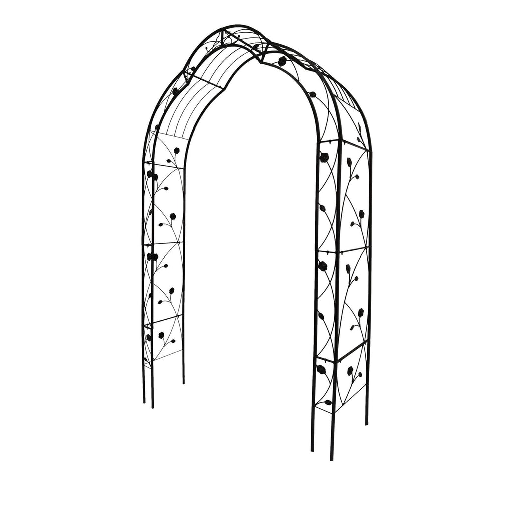 8 Styles Freely Assembled Arch Trellis with Gothic Spire Design, Metal Garden Arbor for Climbing Plants, 59" L x 15.5" W x 98.5" H, Black