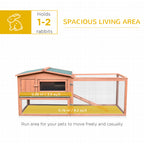 Rabbit Cage Outdoor, 62" Wooden Outdoor Rabbit Hutch, Small Animal Habitat with Detachable Run and Elevated Main House, Natural