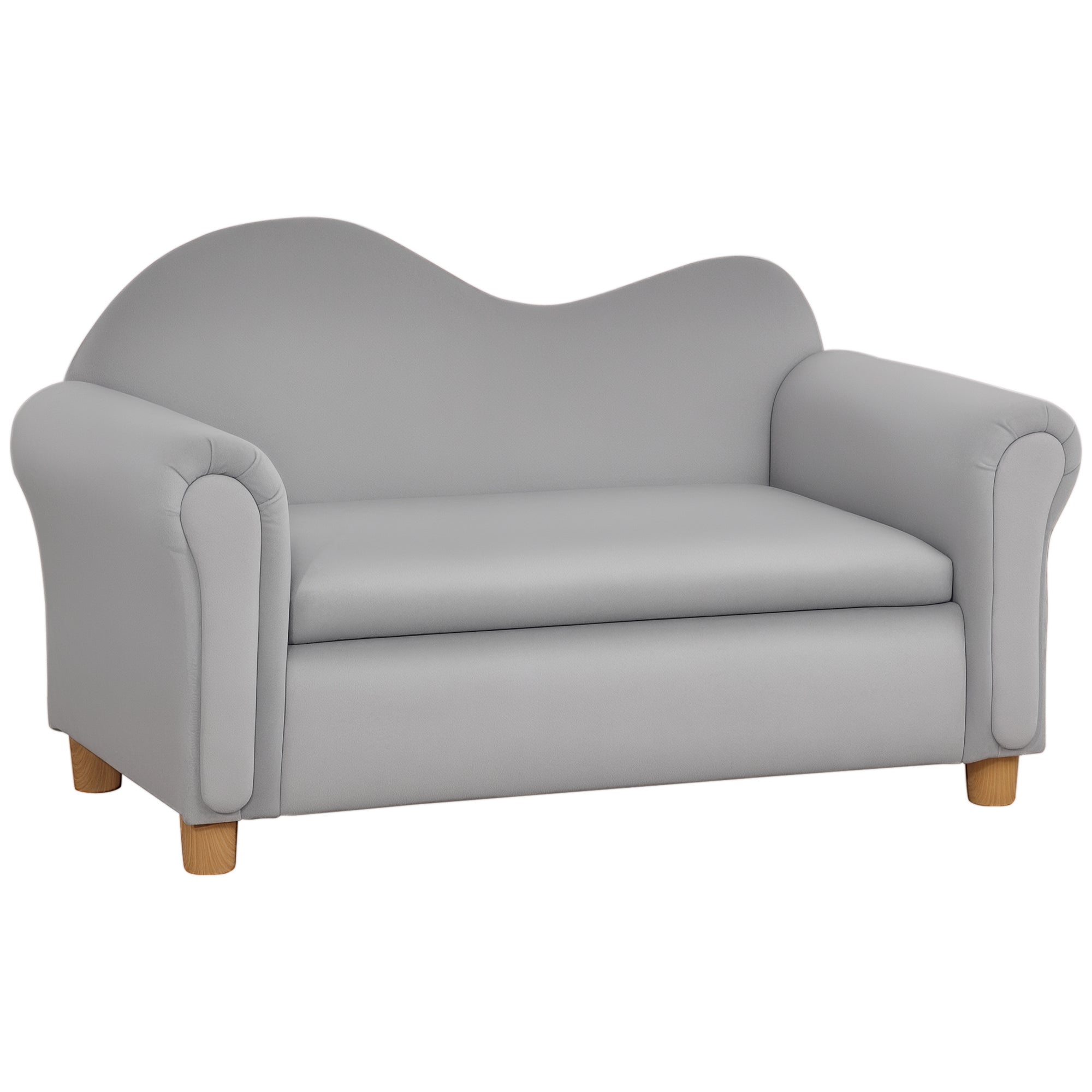 Ergonomic Foam Kids Sofa with Inner Toy Storage Chest, Velvet Kids Couch with Soft Arms, Children's Lounge Furniture, 33" x 16.25" x 19", Gray