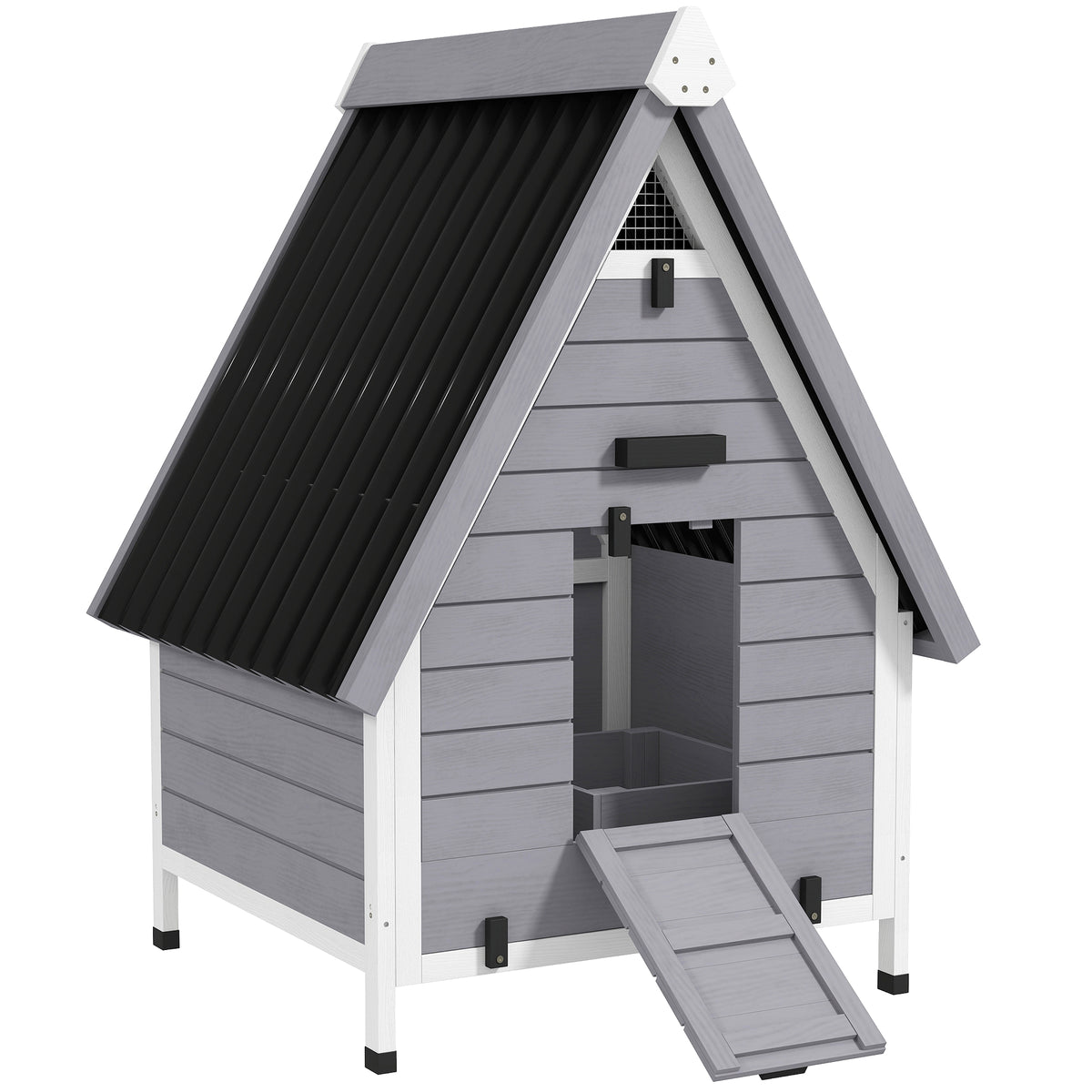 Chicken Coop for 2 Chickens, Outdoor Wooden Chicken House with Removable Nesting Box & Roosting Bar, Tray, Ramp