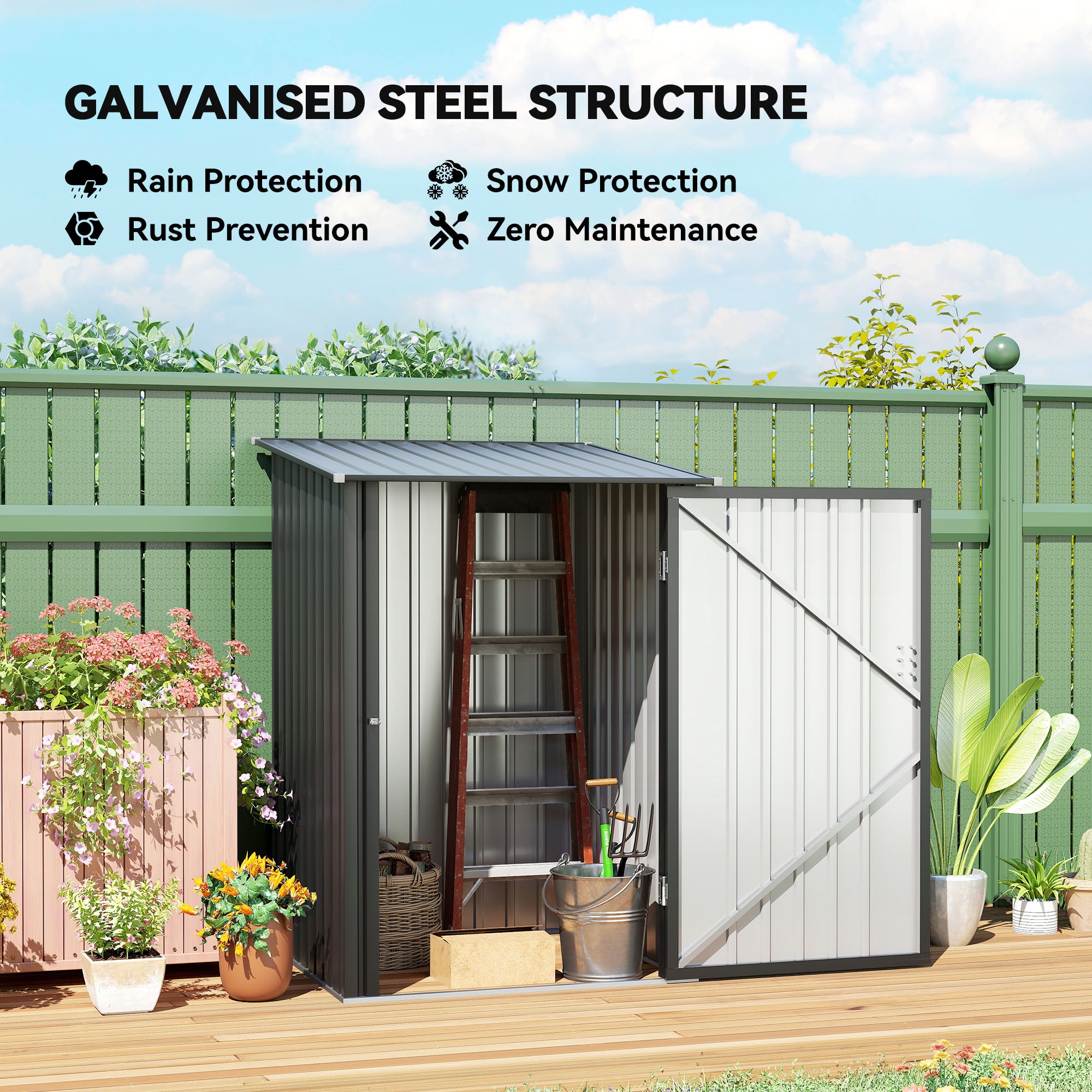 Small Metal Garden Shed, 3.3' x 3.4', Galvanized Steel, Lockable Tool Shed for Patio, Backyard, Lawn, Dark Gray