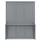 Space-Saving Design Queen Size Murphy Bed with Shelf, Solid Wood and MDF, 86" L x 69.5" W x 87" H, Gray