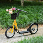 Youth Scooter, Kick Scooter with Adjustable Handlebars, Double Brakes, 16" Inflatable Rubber Tires, Basket, Cupholder, Orange
