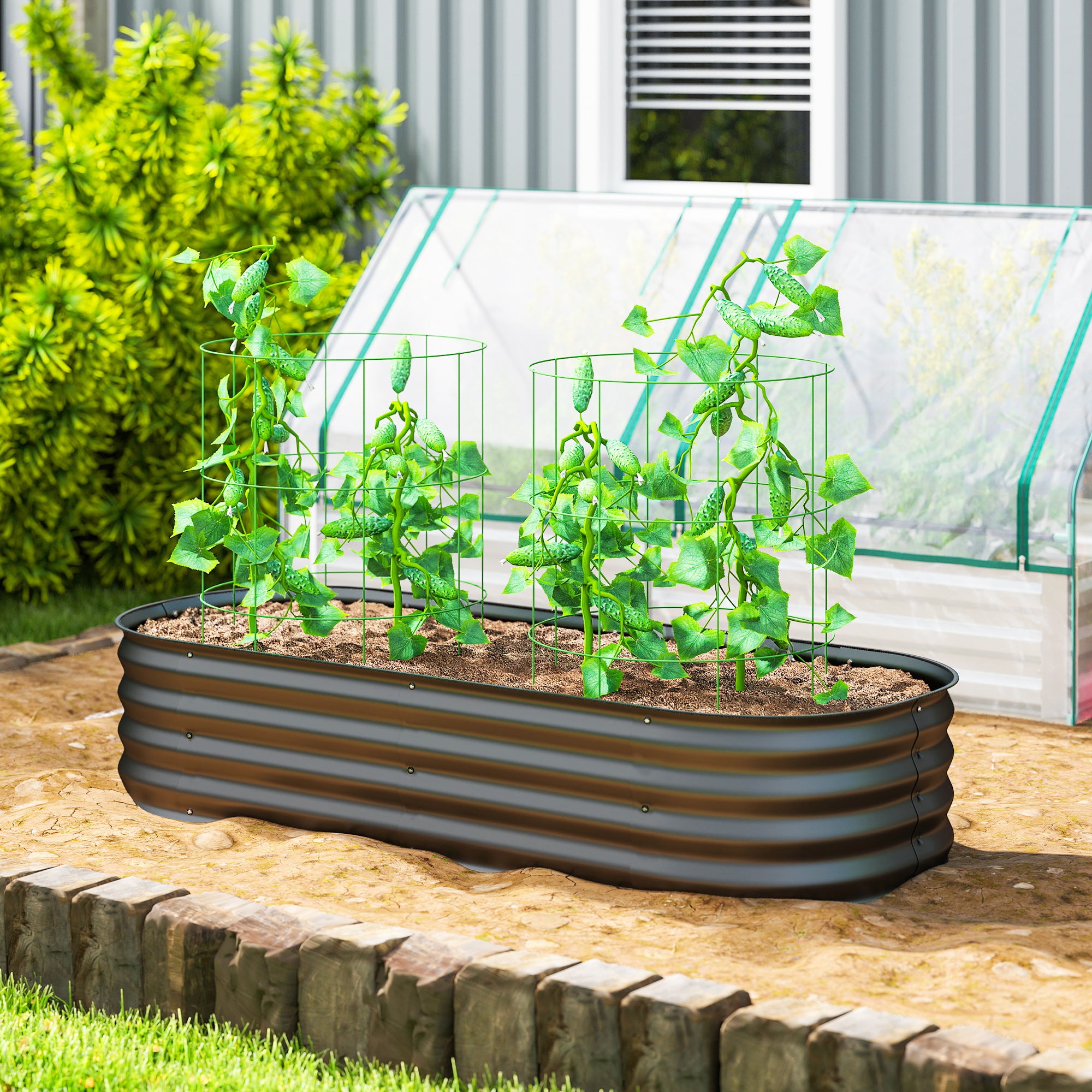 4.9' x 2' x 1' Galvanized Raised Garden Bed Kit, Metal Planter Box with Safety Edging, Dark Gray