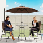 4 Piece Outdoor Bar Set with Umbrella, Patio Dining Set with 2 Folding Chairs, Wave Textured Tempered Glass Table for Backyard, Garden, Deck, Poolside, Brown