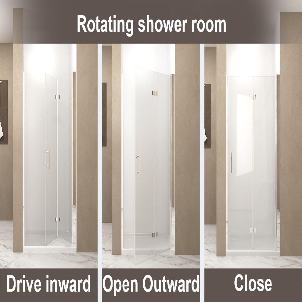 34" Bi-Fold Shower Door with Explosion-Proof Film and Tempered Glass, Bathroom Door with Stainless Steel Handle, 34" L x 0.5" W x 72" H, Chrome