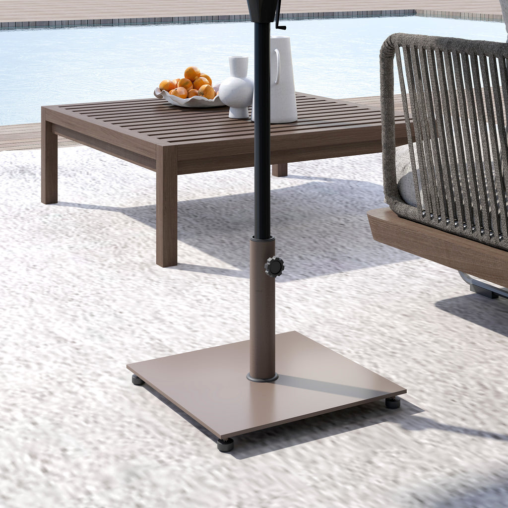 Square Patio Umbrella Base, 29 lbs Metal Umbrella Stand Base with Adjustable Foot Pads, Heavy Duty Patio Umbrella Holder for 1.5"/1.9" Umbrella Poles for Outdoor, Lawn, Poolside, Brown
