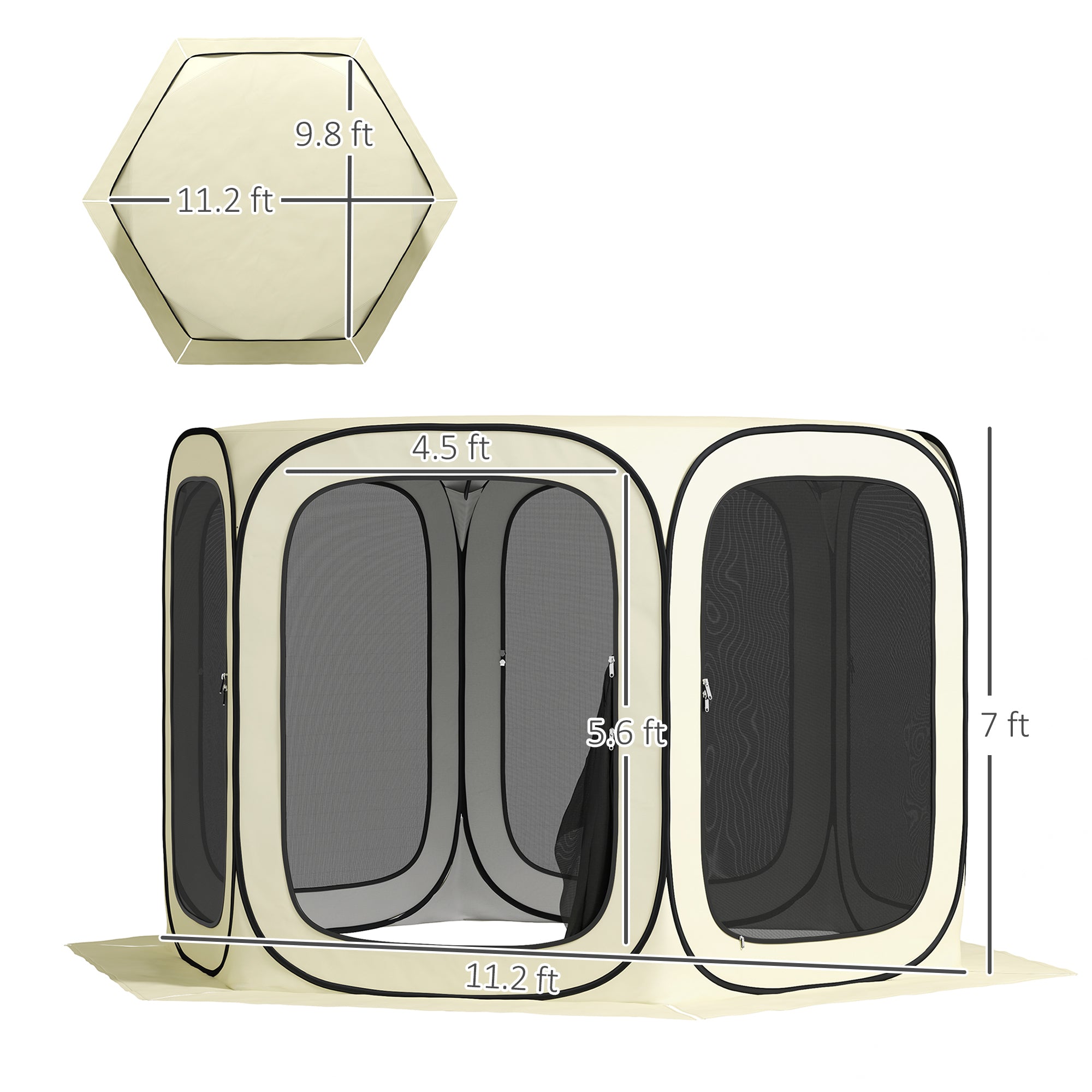 11 x 11ft Pop Up Screen Tent, UPF50+ Portable Camping Gazebo Screen House with Carry Bag, Beige