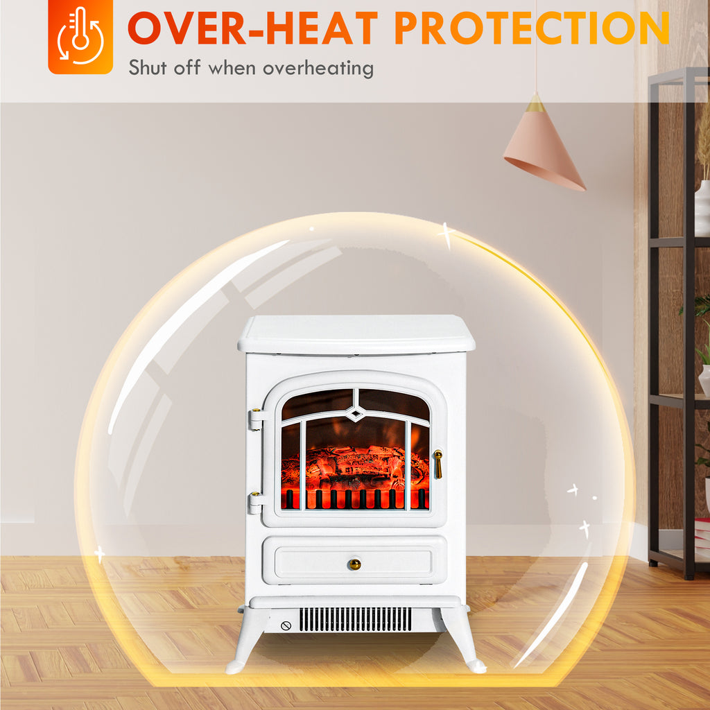 Fireplace Stove, Electric Fireplace Heater with Realistic LED Flames and Logs, 725W/1450W, White
