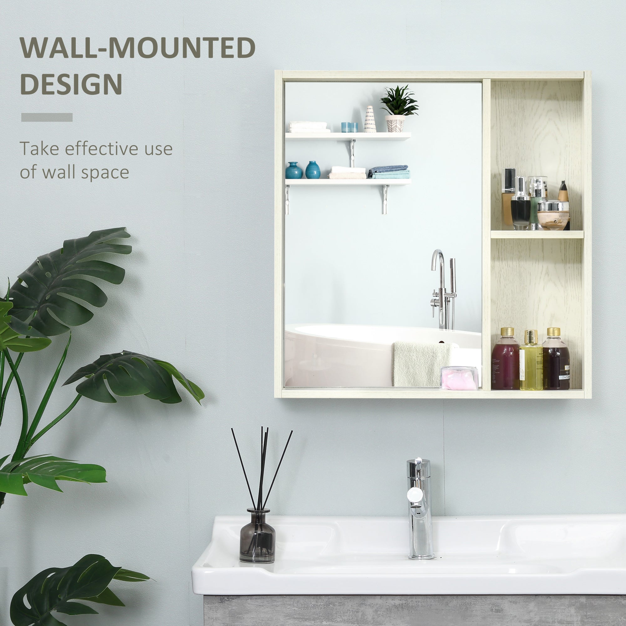 24.75" x 25.5" Bathroom Medicine Cabinet with Mirror, Storage Shelf, Over Toilet Bathroom Cabinet Wall Mounted for Living Room and Laundry Room, White
