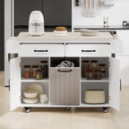 Kitchen Island with Trash Can Storage, Drop Leaf, Spice and Towel Rack, Adjustable Shelf, Utility Cart on Wheels, 51" L x 31.5" W x 35" H, White