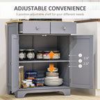 Kitchen Storage Cabinet, Sideboard Floor Cupboard with Solid Wood Top, Adjustable Shelf, and 2 Drawers, Gray