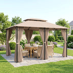 10' x 13' Patio Gazebo, Outdoor Gazebo Canopy Shelter with Curtains, Vented Roof, Steel Frame for Garden, Lawn, Backyard and Deck, Khaki