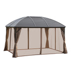 10' x 13' Hardtop Gazebo with Curtains, Netting, Pavilion with Steel Roof Ceiling Hook for Garden Patio, Brown