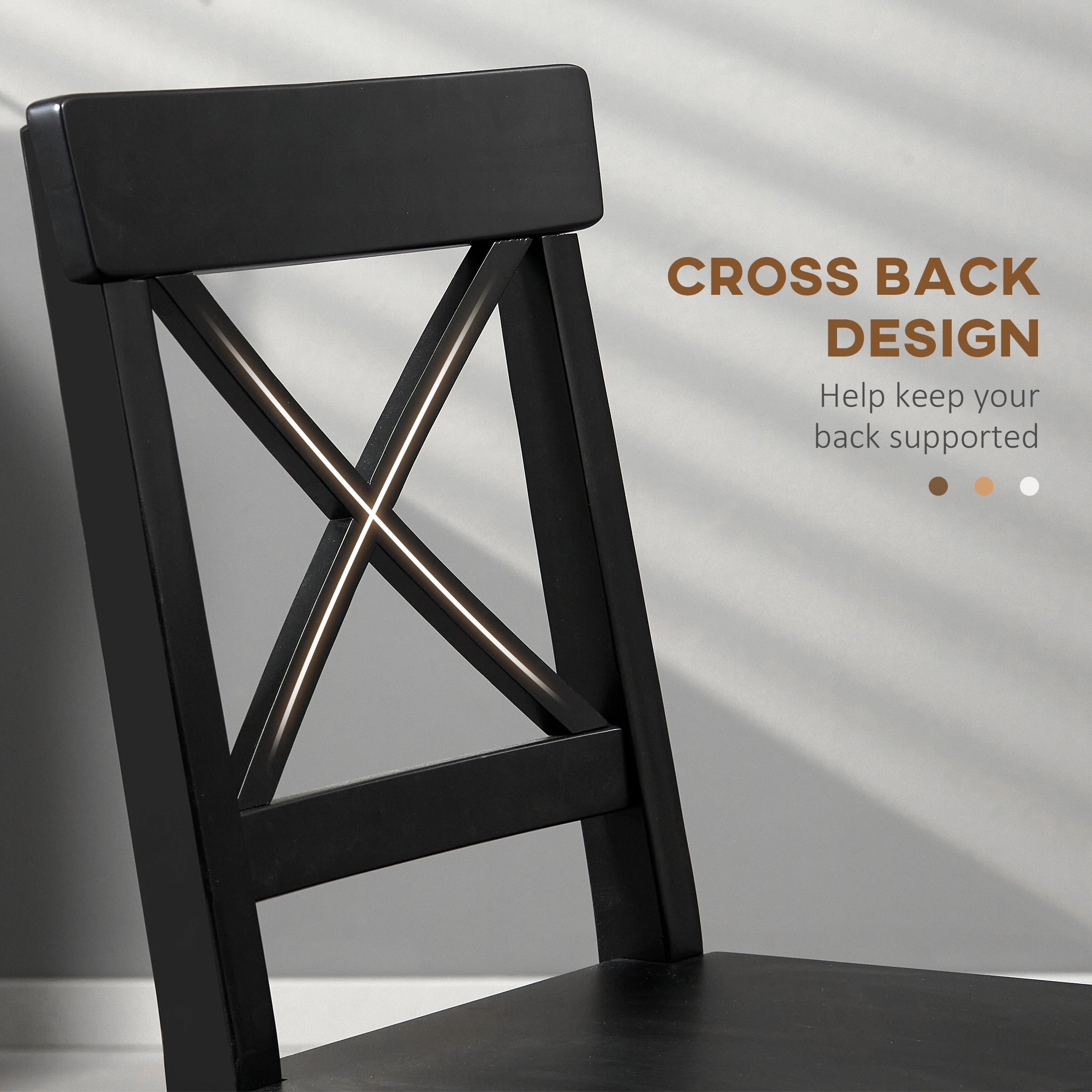 Farmhouse Wooden Dining Chairs Set of 2 with Cross Back, Black